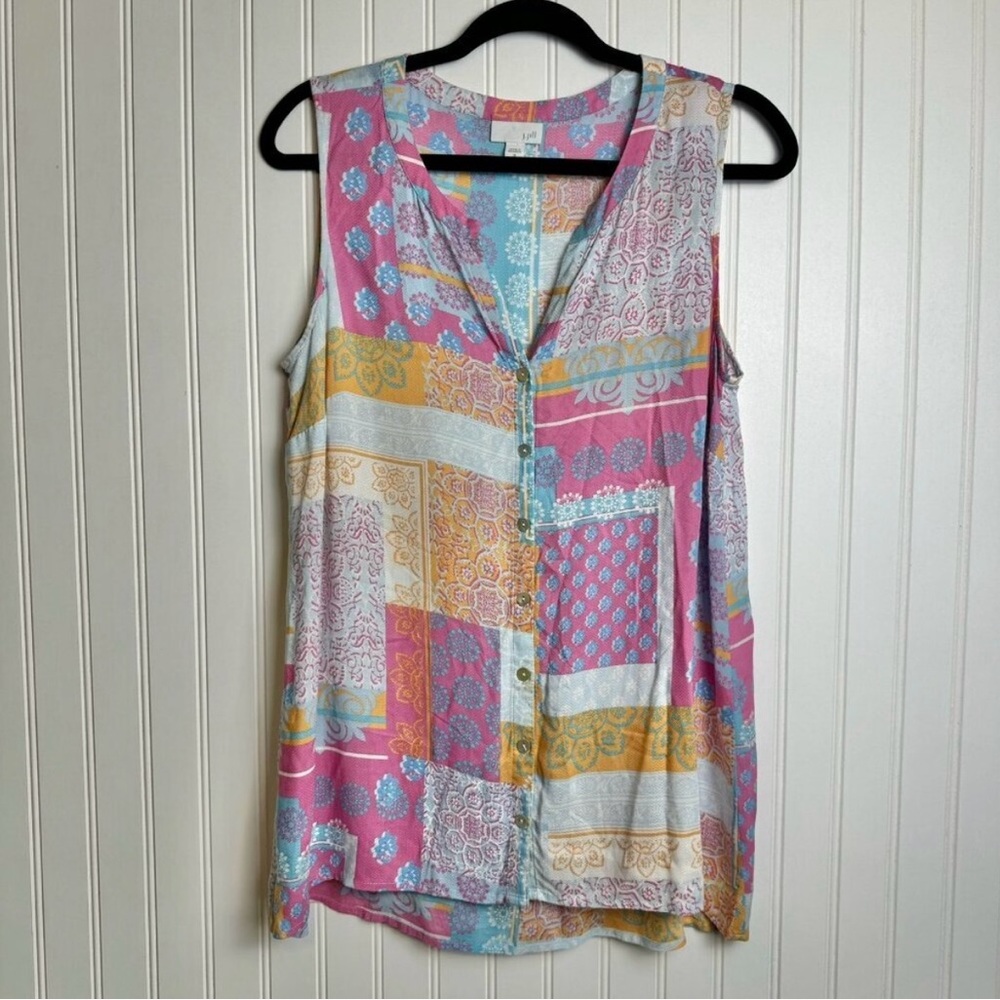 J. Jill Patchwork Sleeveless Button Down Lightwei… - image 1